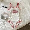 Traje de baño de carreras para mujer de estilo coreano transfronterizo, estilo Bebe vintage, sencillo, con bordado de letras, corte ajustado