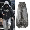Calça jeans larga de camuflagem com estampa de estrela, estilo retrô de rua americano, unissex, corte solto, efeito emagrecedor, perna reta, calça comprida