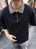 Diseño de Costuras Nicho de Calle Alta Cremallera Solapa Camiseta de Manga Corta para Hombre Estilo Americano Retro Holgada Casual Camisa Polo de Moda