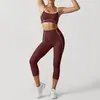 Conjunto de Roupa de Yoga de Alta Qualidade para Mulheres com Bojos Profissional Pilates Fitness Corrida Colete Esportivo Calça Justa de Secagem Rápida