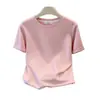 Camiseta de Algodón Puro Estilo Minimalista Básico Hombro Recto Manga Corta de Verano para Mujer Blanca Holgada Adelgazante Versátil Top de Moda para Mujer