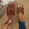 Chinelo Feminino Transfronteiriço do Sudeste Asiático Cor Sólida Tamanho Grande Rebite Casual Bico Quadrado Aberto Verão Leve Sapatos de Praia