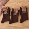 Meias femininas de pelúcia de outono e inverno com fio de penas e urso, meias de cano médio, roupa externa fofa, meias da moda, todas as combinações, vendas diretas da fábrica