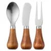 Faca, Garfo e Colher de Aço Inoxidável Imitando Madeira Utensílios de Mesa Garfo de Sobremesa de Cabo Curto Colher de Refeição Raspador de Creme Pode Ser Vertical Conjunto para Crianças
