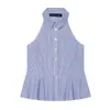 Ropa versátil y elegante para mujer, éxito de ventas en el verano europeo y americano de 2026: falda corta a rayas con cuello halter, camisa y top sin mangas