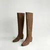 Botas largas vintage de mujer estilo francés con punta cuadrada, nuevo modelo otoño e invierno 2026, elegantes botas de montar con tacón grueso, botas versátiles de ajuste ceñido