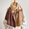 Cachecol vintage xadrez floral estilo francês em falso cashmere para mulheres, xale jacquard dupla face, aquecedor de pescoço quente outono e inverno 2026