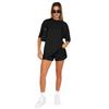 211299 Nuevo Algodón Poliéster Color Sólido Cuello Redondo Suéter Manga Media Top Moda Europea y Americana Casual Conjunto de Shorts Verano
