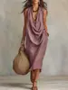 Novo vestido feminino europeu e americano transfronteiriço da Amazon com mangas casuais, design de gola solta e estilo resort
