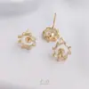 Aretes Clásicos Chapados en Oro de 14K con Incrustaciones de Circonita, Conservación del Color, Perla con Agujero Medio, Materiales para Accesorios de Aretes Hechos a Mano para DIY