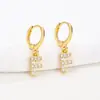 Pendientes de Moda Europeos y Americanos Transfronterizos, Chapados en Cobre con Oro Real, Pendientes de Aro con Circonitas Microincrustadas, Pendientes Sencillos y Elegantes con Letras para Mujer