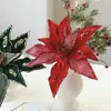 Flores de Navidad nuevas, decoraciones de Navidad, arreglos florales de tela dorada con purpurina de alta gama para árbol de Navidad, flores de malla artificial