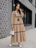 M397 # Vestido feminino transfronteiriço da Amazon com retalhos de fita, saia em camadas, mangas 9/10, gola alta, vestido midi turco