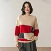 Suéter de Cashmere com Gola Alta Meia, Fios Duplos e Blocos de Cor para Mulheres 25 Design Outono e Inverno Solto Macio Sedoso Tricô Pulôver Suéter Camisa Base