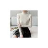 Top Interior de Cuello Medio Tejido para Mujer de Manga Larga Otoño e Invierno Estilo Coreano Versátil Aspecto Adelgazante Suéter Prendas de Punto para Llevar Debajo