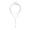 Moda de joyería transfronteriza europea y americana diseño de moda accesorios metálicos collar de borla de perlas con lentejuelas de oblea de doble capa para mujer
