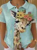 2026 Transfronterizo TEMU Nueva Blusa de Verano para Mujer Color Sólido Estampado Digital 3D Cuello de Botones Manga Corta