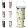 Taza de Vacío de Acero Inoxidable de Doble Capa de 30 oz Patrón de Abeja Flor Dragón Gato Cuero de Vaca Taza Colorida