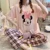 Estilo preguiçoso pijama verão conjunto feminino feminino emagrecedor solto estudante versão coreana manga curta xadrez calça longa casual conjunto de duas peças