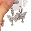 Pendientes de Borla de Gota de Agua de Mariposa Completamente Diamantados, Pendientes Exquisitos de Lujo Ligero Estilo Francés para Vestido de Noche, Pendientes para Vestido de Brindis