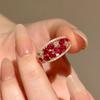 Anillos Nuevos de Estilo Chino Nuevo de Diamante de Corindón Rojo Burbuja de Granada Lujo Ligero Alta Calidad Joker Mismo Estilo del Pequeño Libro Rojo