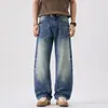 Ropa de Hombre Fengshe / Novedad Primavera 2026 Estilo Americano Suelto Pierna Ancha No Elástico Pantalones de Mezclilla de Pierna Recta Largos de Moda