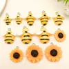 6 Colgantes de Abeja Amarilla de Dibujos Animados de Resina Grandes, Medianos y Pequeños Flor de Crisantemo Accesorios para Llaveros, Pendientes, Collares