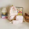 Conjunto de mochila escolar de três peças transfronteiriça para meninas, mochila para estudante universitário, grande capacidade, estampa completa de laço, mochila de viagem leve