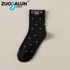 Calcetines Zobaron para Mujer, Calcetines de Verano de Media Pantorrilla con Lazo, Calcetines de Algodón con Lunares Estilo Japonés, Absorbentes de Sudor, Transpirables, Calcetines Casuales para Mujer al por Mayor