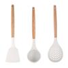 Utensilios de Cocina de Madera de Haya y Silicona: Cuchara para sopa, Espátula, Espátula ranurada, Cuchara ranurada con agujero para colgar y cubo de almacenamiento, Antideslizante y antiadherente para cocinar en la cocina