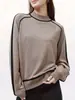 Suéter de Punto con Cuello Medio Alto de Color Contrastante, Mangas de Farol Raglán para Mujer, Estilo Perezoso, Diseño Francés, Top de Punto de Nicho
