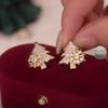 Pendientes de Árbol de Navidad Microincrustados de Circonita Color Giratorio Regalo de Navidad Pendientes de Copo de Nieve Otoño e Invierno Pendientes de Pin de Plata para Mujer