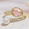 Anillo de Tulipán de Cobre con Circonita Incrustada del Mismo Estilo de Xiaohongshu para Mujer, Joyería de Mano Elegante Popular de Lujo Accesible a la Moda para Celebridad de Internet