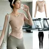 Top deportivo, camiseta de secado rápido, pantalones de entrenamiento ajustados, conjunto de outfit de yoga, adelgazante de cintura, adelgazante, conjunto de dos piezas de fitness para mujer con cuello en V