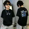Camiseta de algodón de manga larga estampada para niños, moderna y sencilla, camiseta básica de retazos a rayas estilo coreano, top de imitación de dos piezas, estilo ins