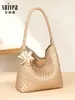 Bolso tote de estrella de tamaño mediano tejido a mano, moderno bolso cubo de mano, bolso casual para el hombro para el día a día para mujer