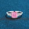 Moda Simples S925 Corpo Sterling Silver Ice Flower Cut Square Dourado Amarelo Mar Azul Rosa Anel Feminino para Namoradas