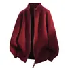 Cárdigan de Punto para Hombre Otoño Invierno Cuello Semi Alto Cremallera Color Sólido Moda Americana Holgado Versátil Ropa Exterior Cielo Estrellado Ropa de Hombre