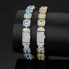Cadena de Hielo Azucarado con Microincrustaciones de Cobre de 10 mm, Zirconia Azul, Zirconia Amarilla, Cadena Cubana, Cadena de Tenis, Pulsera