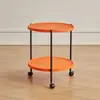 Mesa Auxiliar de Carrito de Doble Capa de Moda Mesa Auxiliar de Sofá Mesa Pequeña Mesa Redonda Pequeña para Sala de Estar Mesa de Noche Simple Estante de Esquina Estante de Almacenamiento