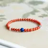 Pulsera de Ágata Nanhong Natural de Liangshan con Cuentas Pequeñas, Círculo Único, Buena Suerte para Hombres y Mujeres, Rojo Caqui Ultra Fino, Pulsera del Año Zodiacal