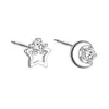 Pendientes Asimétricos de Estrella y Luna 100% Plata S999, Diseño de Nicho, Plata Pura con Diamantes, Aspecto de Alta Gama, No es Necesario Quitárselos al Dormir