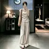 Conjunto de Terno Simples com Cadarço Estilo Coreano Old Money para Mulheres 2026 Nova Chegada de Verão Top Cropped de Manga Curta Calça de Cintura Alta Conjunto de Duas Peças
