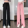 Pantalones Casuales de Pierna Recta de Seda de Hielo Estilo Nuevo para Mujer, Pantalones Finos de Verano con Protección Solar, Cintura Alta, Corte Holgado, Adelgazantes, Frescos y de Secado Rápido