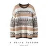 Suéter de Cachemira Europeo y Americano 2026 Otoño e Invierno Nuevo Estilo Holgado Estilo Perezoso Tejido de Punto Jacquard de Color de Contraste