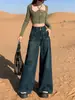Jeans retro de pierna ancha de cintura alta estilo coreano con un corte holgado y fluido, que presentan piernas anchas que arrastran por el suelo, y un diseño de pierna recta, A6015