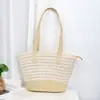 Bolso tejido de paja con encaje para mujer 2026 bolso de playa para vacaciones junto al mar bolso de hombro de paja de gran capacidad bolso cruzado tipo cubo