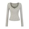 Camiseta Básica de Tencel com Decote V Estilosa para Mulheres, Nova Camiseta de Manga Longa Slim Fit Outono e Inverno 2025, Top Curto, Estilo Ins