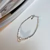 Collar de plata de ley 925 con perla y fragmento de plata, estilo elegante y minimalista, piezas triangulares de plata, cadena para clavícula de diseño de alta gama para mujer