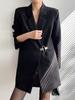 Xz158 Blazer para Mujer Tallas Grandes Estilo Coreano Chica Gordita Chaqueta de Traje de Manga Larga Abotonada de Longitud Media para Mujer